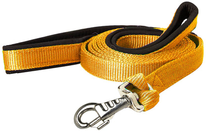 Padded Double Handle Dog Leash Warranted Replaceable Snap Yellow color