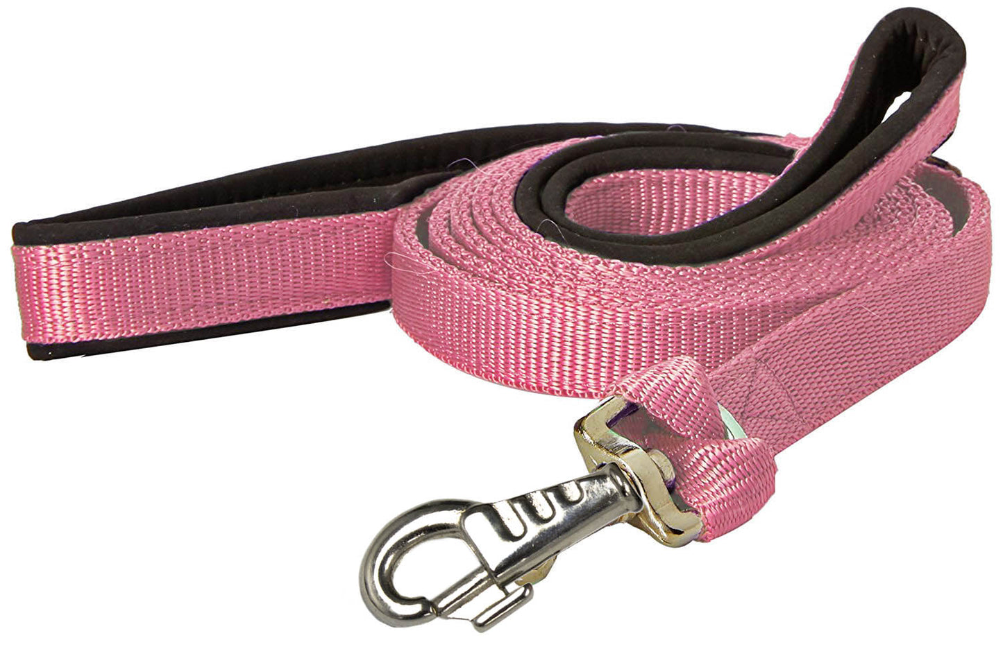 Padded Double Handle Dog Leash Warranted Replaceable Snap Pink color