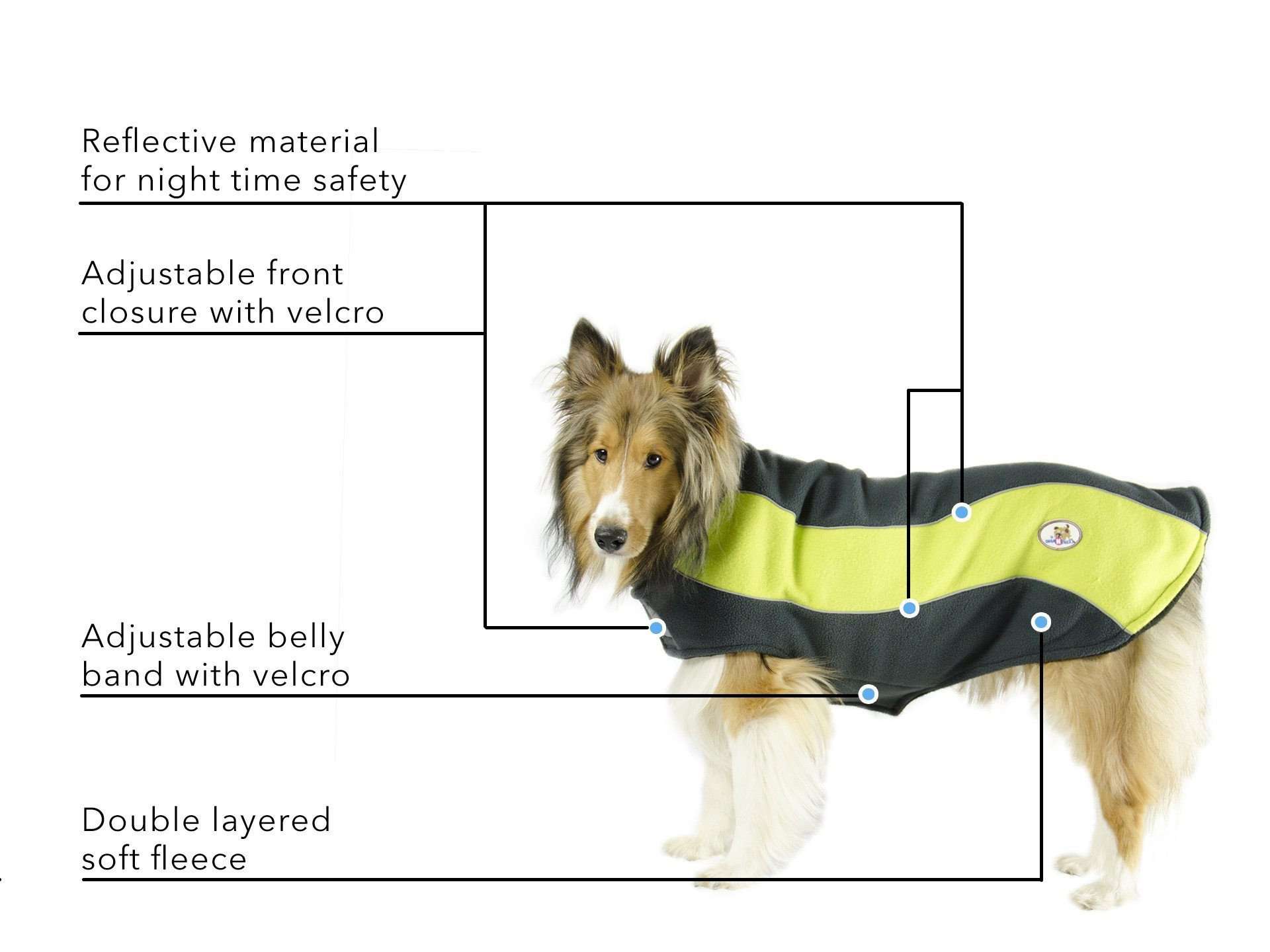 Double Layer Every Day Fleece Cold Weather Adventure Dog Sweater Coat with Reflective Stripes deatil
