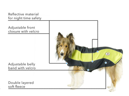 Double Layer Every Day Fleece Cold Weather Adventure Dog Sweater Coat with Reflective Stripes deatil