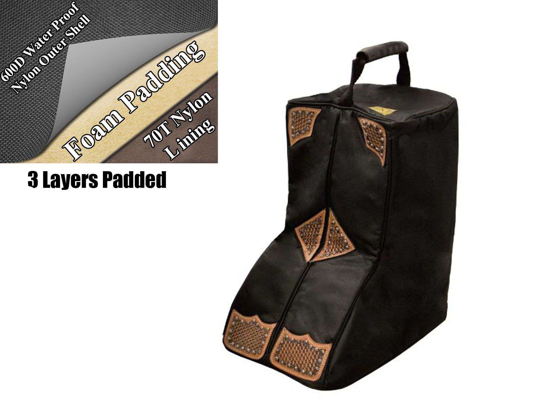 Tahoe Durango Premium Padded Waterproof Nylon Western Boot Carry Bag leather accents