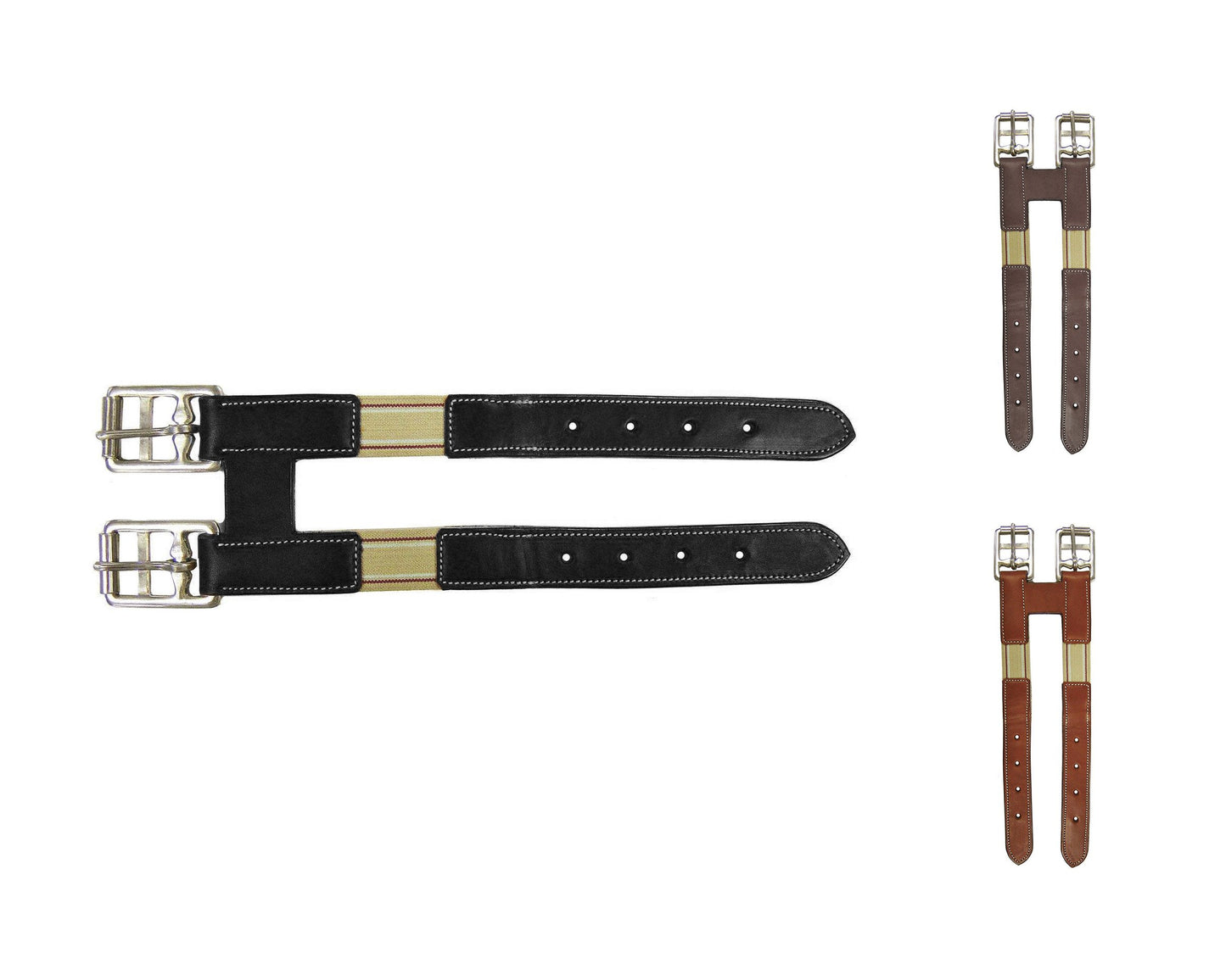 Derby Originals Paris Tack Leather English Girth Extender with Stainless Steel Buckles and Double Layer Elastic - 1 Year Warranty.