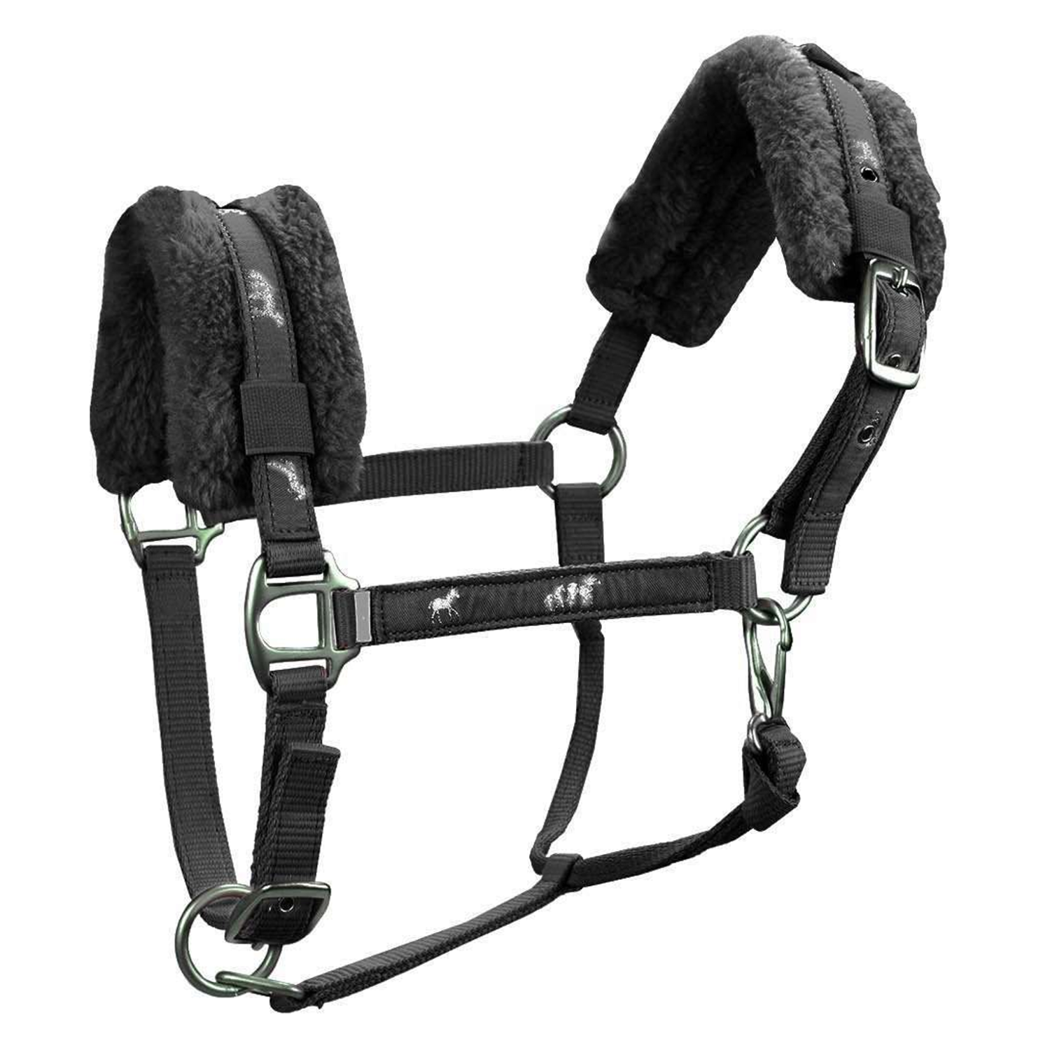 Paris Tack Fleece Padded Adjustable Nylon Horse Halters Black Main