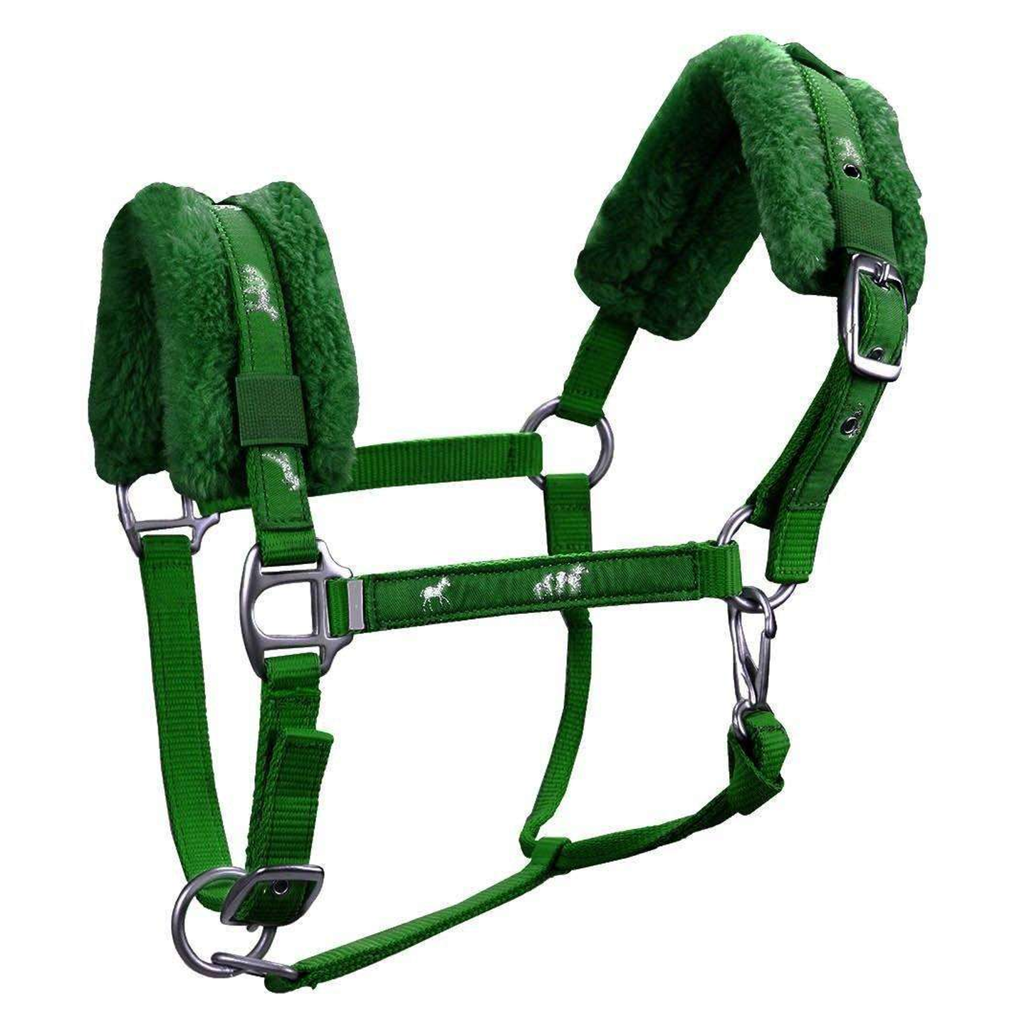 Paris Tack Fleece Padded Adjustable Nylon Horse Halters Green main
