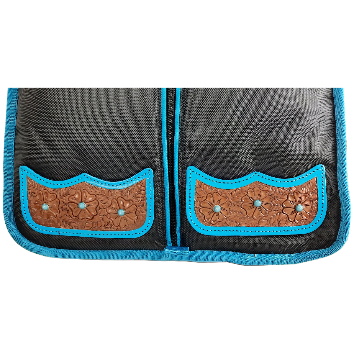 Tahoe Tack Flower Design Nylon Center Opening Triple Layered Padded Bridle and Headstall Bag with Hand Tooled Leather Accents and 2 Year Warranty 