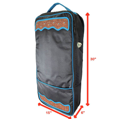 Tahoe Tack Turquoise Flower Nylon Front Opening Triple Layered Padded Bridle and Headstall Bag with Hand Tooled Leather Accents Measurement