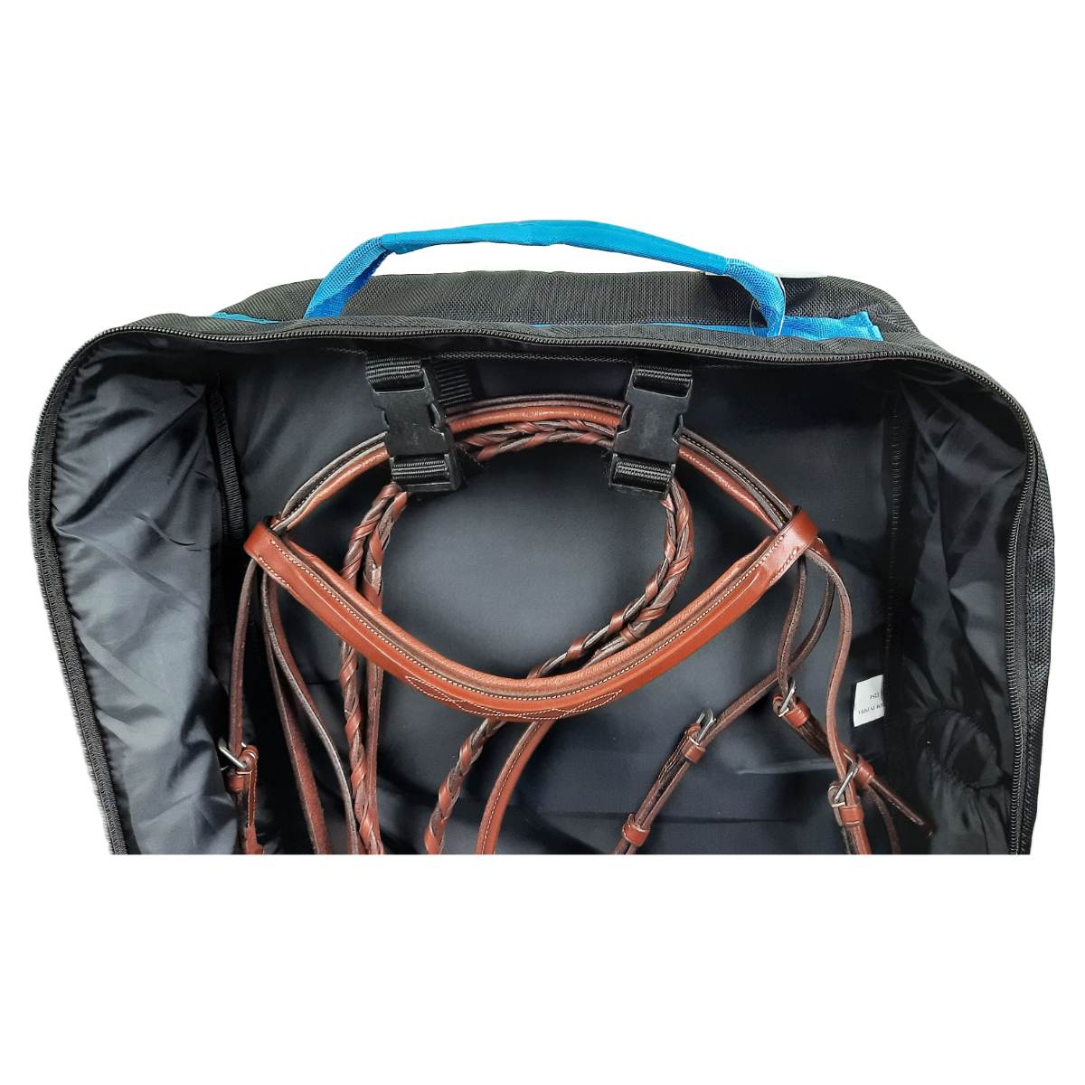 Tahoe Tack Turquoise Flower Nylon Front Opening Triple Layered Padded Bridle and Headstall Bag with Hand Tooled Leather Accents and  Front Open Bag Inside