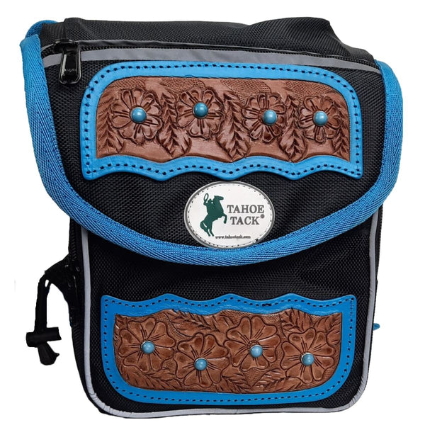 Tahoe Tack Turquoise Flower 1680D Nylon Western Horn Storage Bag with Hand Tooled Leather Accents and 2 Year Warranty