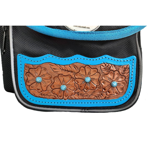 Tahoe Tack Turquoise Flower 1680D Nylon Western Horn Storage Bag with Hand Tooled Leather Accents and 2 Year Warranty