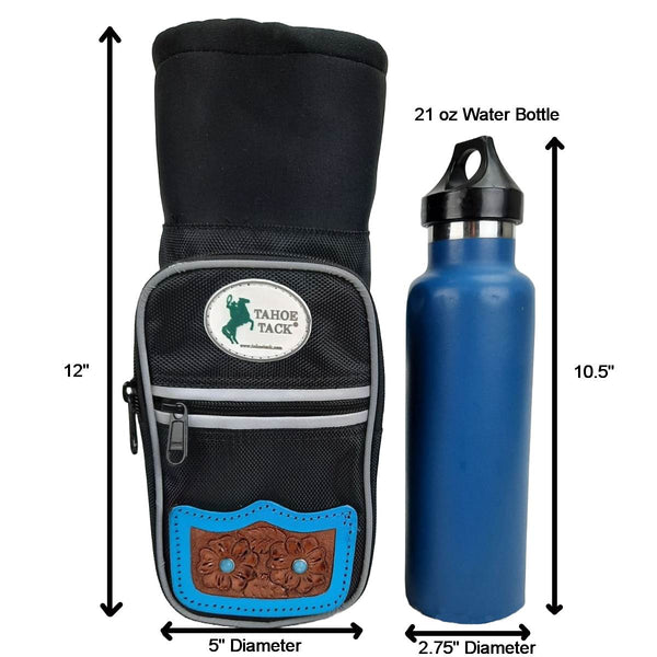 Tahoe Tack Turquoise Flower 1680D Nylon 64oz Water Bottle Storage Bag with Hand Tooled Leather Accents and 2 Year Warranty