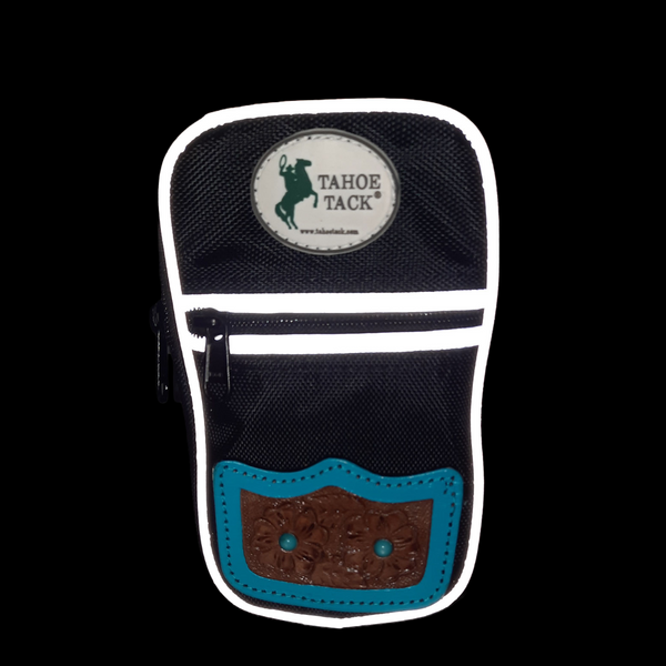 Tahoe Tack Turquoise Flower 1680D Nylon 64oz Water Bottle Storage Bag with Hand Tooled Leather Accents and 2 Year Warranty