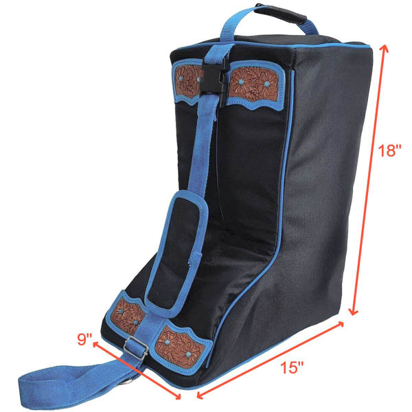 Tahoe Tack Turquoise Flower 1680D Nylon Western Boot Bag with Hand Tooled Leather Accents and 2 Year Warranty