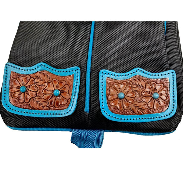 Tahoe Tack Turquoise Flower 1680D Nylon Western Boot Bag with Hand Tooled Leather Accents and 2 Year Warranty