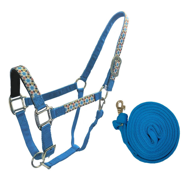 Derby Originals Patterned Nylon Adjustable Horse Halters with Matching 10’ Lead - 6 Month Warranty