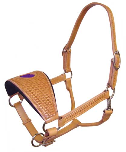 Tahoe Tack Basket Weave USA Leather Heart Inlay Bronc Halter -Four Fun Colors