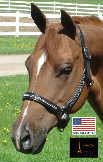 Paris Tack American Elite Series USA Leather Rhinestone Inlay Padded Halter