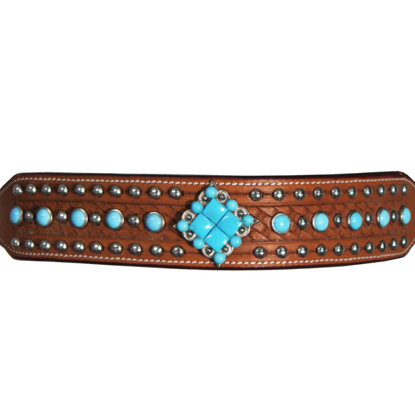 Tahoe Tack Turquoise Spotted Show Western Leather Browband Headstall with Matching Split Reins