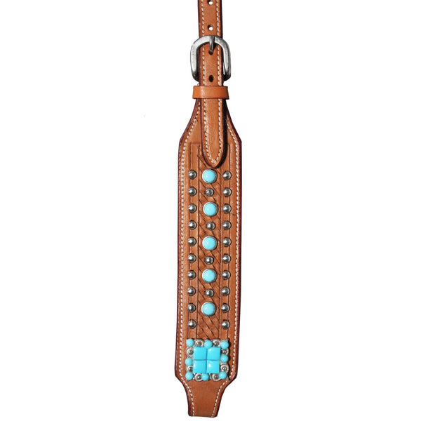 Tahoe Tack Turquoise Spotted Show Western Leather Browband Headstall with Matching Split Reins