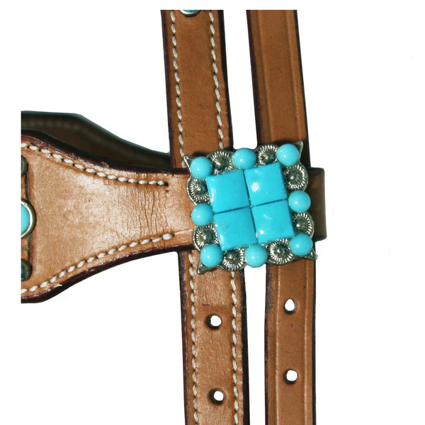 Tahoe Tack Turquoise Spotted Show Western Leather Browband Headstall with Matching Split Reins