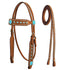 Tahoe Tack Turquoise Spotted Show Western Leather Browband Headstall with Matching Split Reins