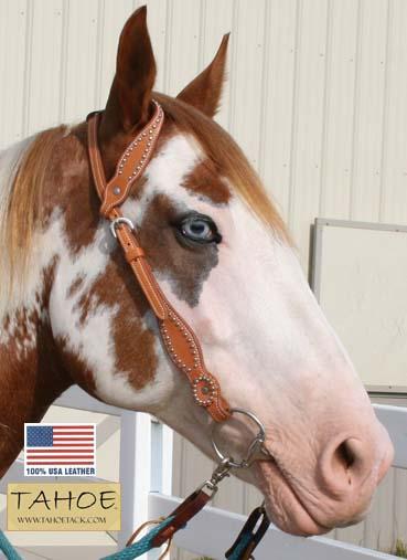 Tahoe Tack USA Leather Show Spotted High Country Western Slip Ear Headstall