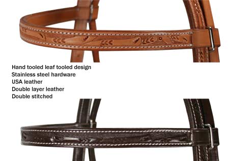 Tahoe Tack USA Leather Leaf Tooled Western Browband Headstall  Brown Black Design