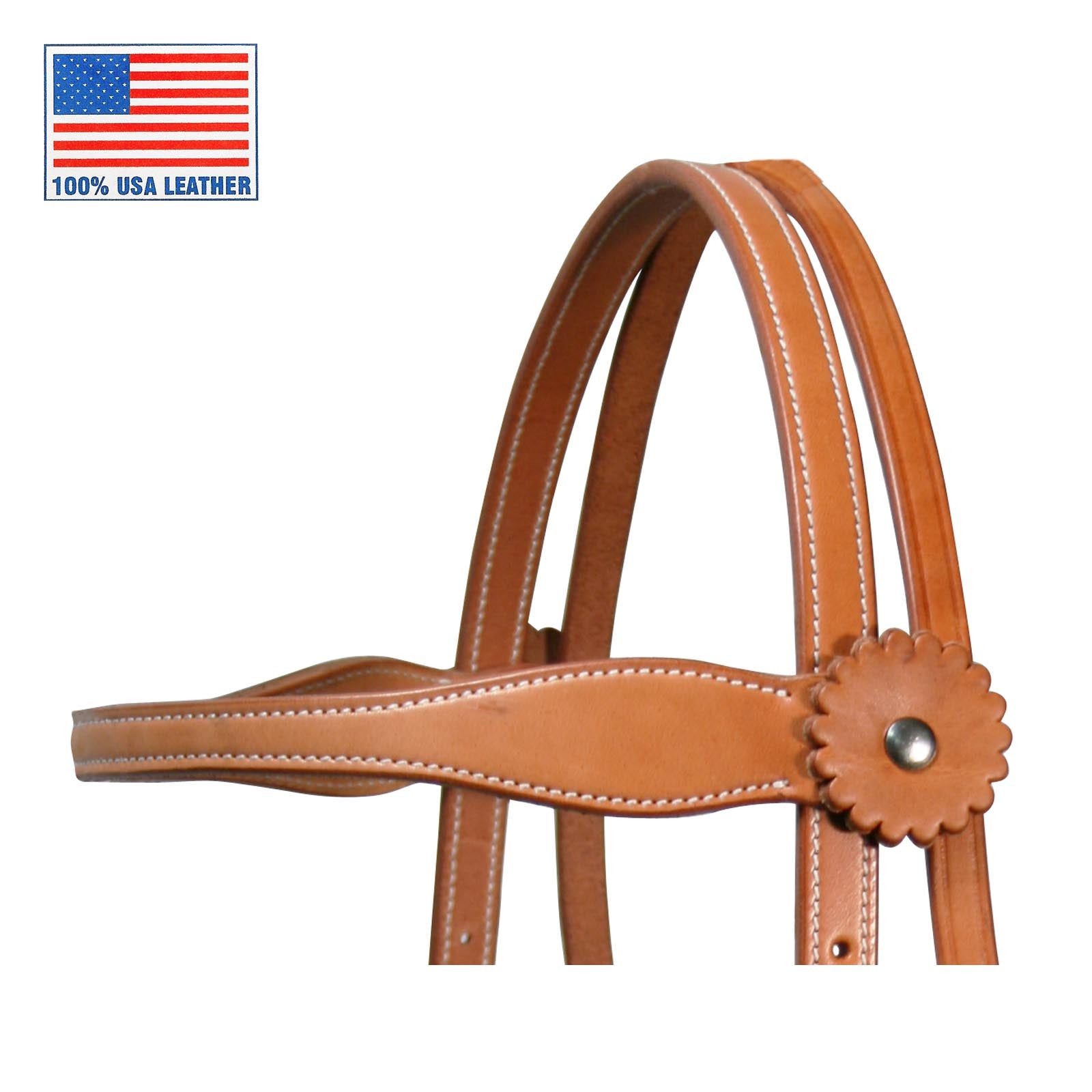 Tahoe Tack Country Double Layer Western Browband Headstall USA Leather Close Top View