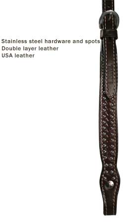 Tahoe Red River Spotted Knotted Headstall USA Leather Bit End Close