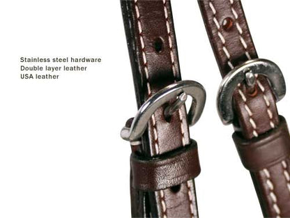Tahoe Red River Spotted Knotted Headstall USA Leather Buckle Close