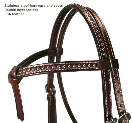 Tahoe Red River Spotted Knotted Headstall USA Leather Crown Close