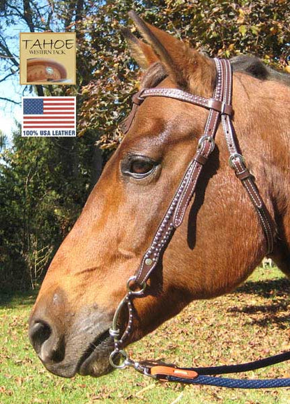 Tahoe Red River Spotted Knotted Headstall USA Leather Banner Image