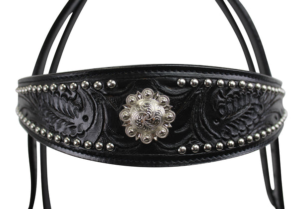 Tahoe Tack Black Show Studded Midnight Western Browband Headstall with Matching Reins