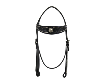 Tahoe Tack Black Show Studded Midnight Western Browband Headstall with Matching Reins