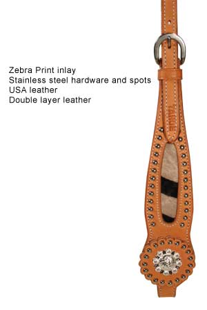 Tahoe Tack USA Leather Wild Side Zebra Print Western Browband Headstall, Full Horse