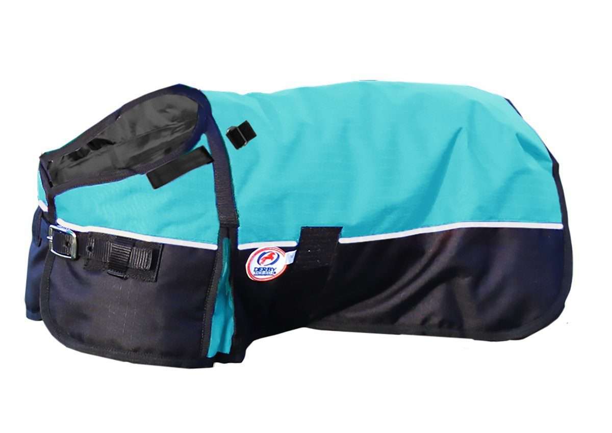 Derby Originals Adjust-to-Fit Horse-Tough Reflective 600D Waterproof Ripstop Nylon Winter Dog Coat turquoise side view