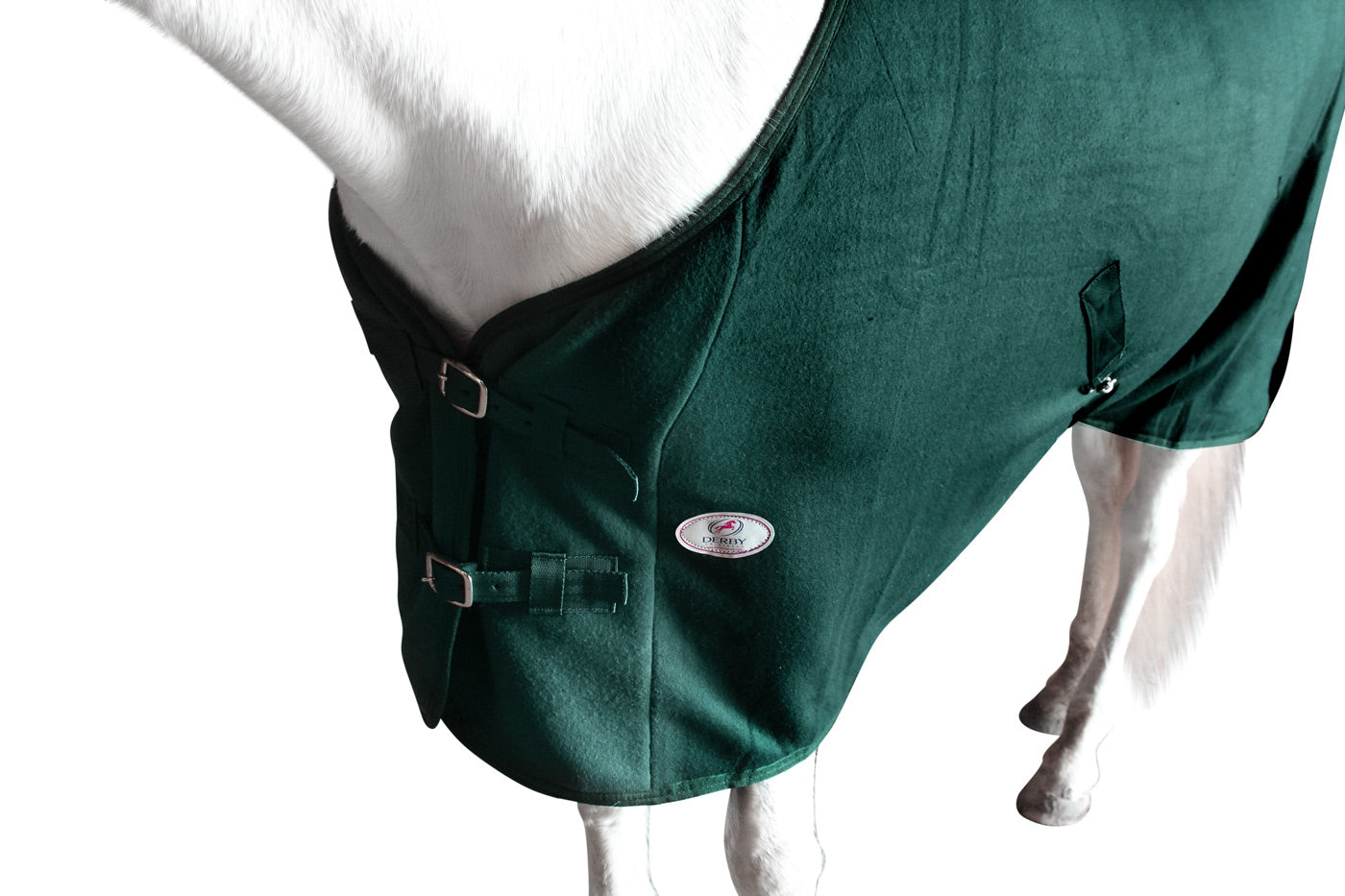 Derby Originals Fleece Cooler for Horses All Season Sheet & Blanket Liner with Crossed Surcingles Green Deatils