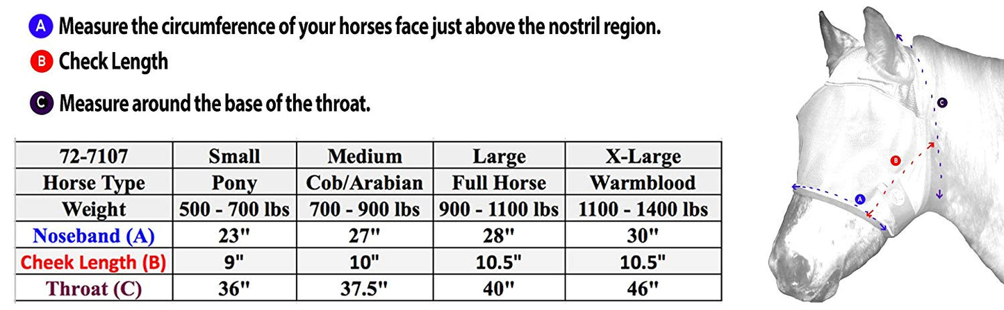 Derby Originals UV-Blocker Premium Reflective Safety Horse Fly Mask without Ears size chart