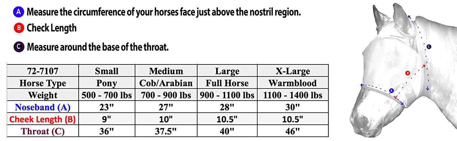 Derby Originals UV-Blocker Premium Reflective Safety Horse Fly Mask without Ears size chart