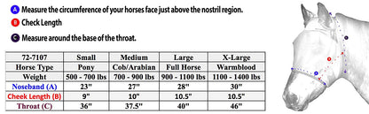 Derby Originals UV-Blocker Premium Reflective Safety Horse Fly Mask without Ears size chart