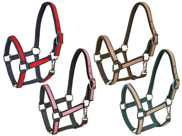 Derby Originals Heavy-Duty Triple Layer Two-Tone Nylon Horse Halters -Multiple Colors