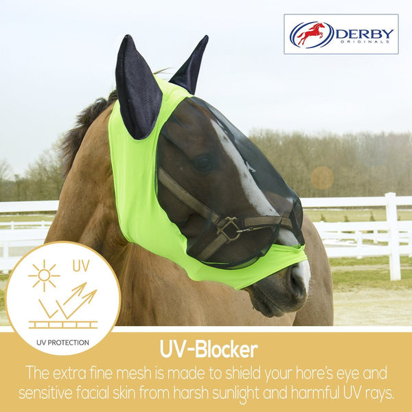 Derby Originals UV-Blocker Extra Comfort Soft Mesh Lycra Horse Fly Mask with Ears with One Year Warranty - Multiple Colors and Sizes