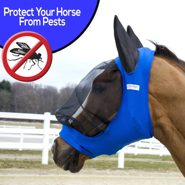 Derby Originals UV-Blocker Extra Comfort Soft Mesh Lycra Horse Fly Mask with Ears with One Year Warranty - Multiple Colors and Sizes