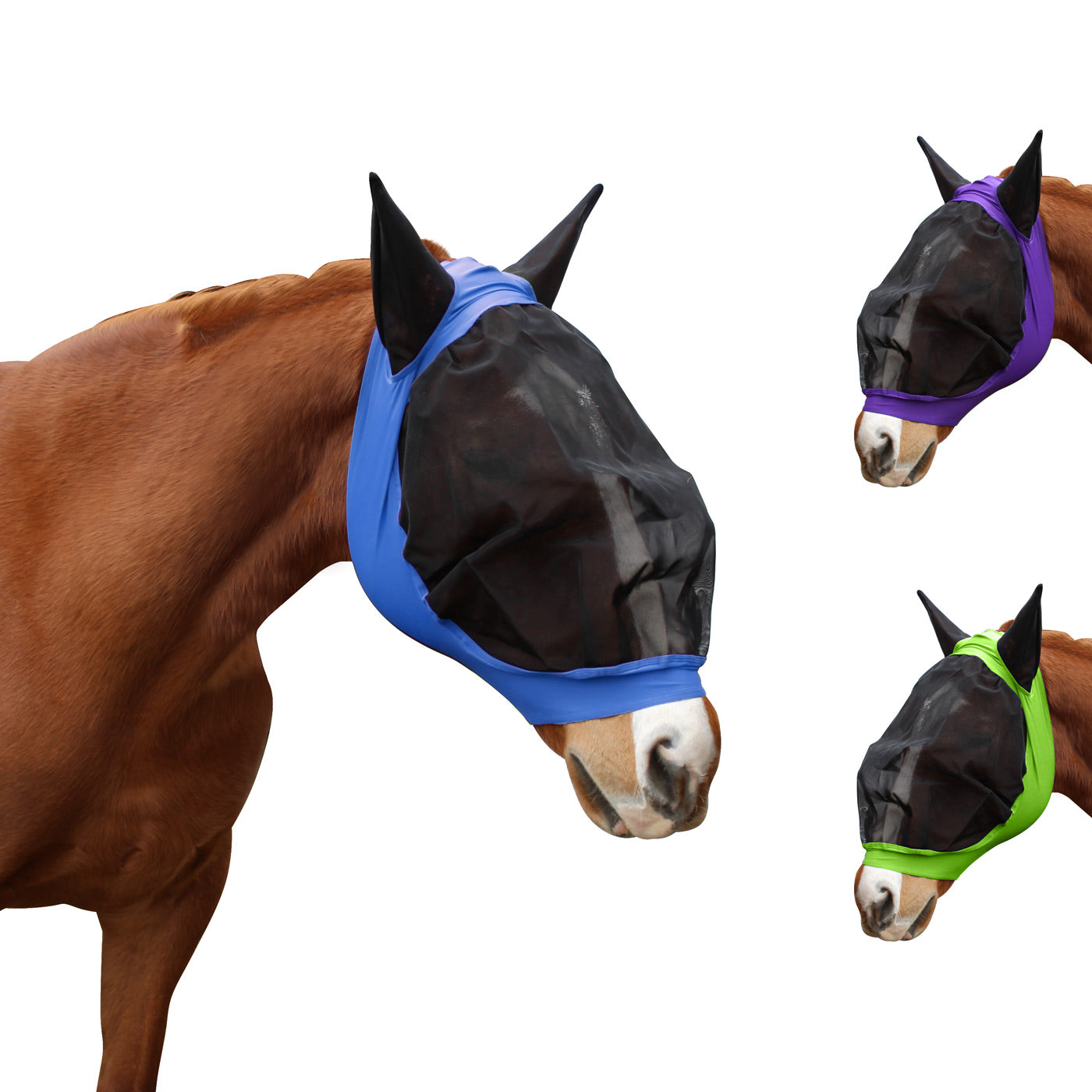 Derby Originals UV-Blocker Extra Comfort Soft Mesh Lycra Horse Fly Mask with Ears Royal Blue