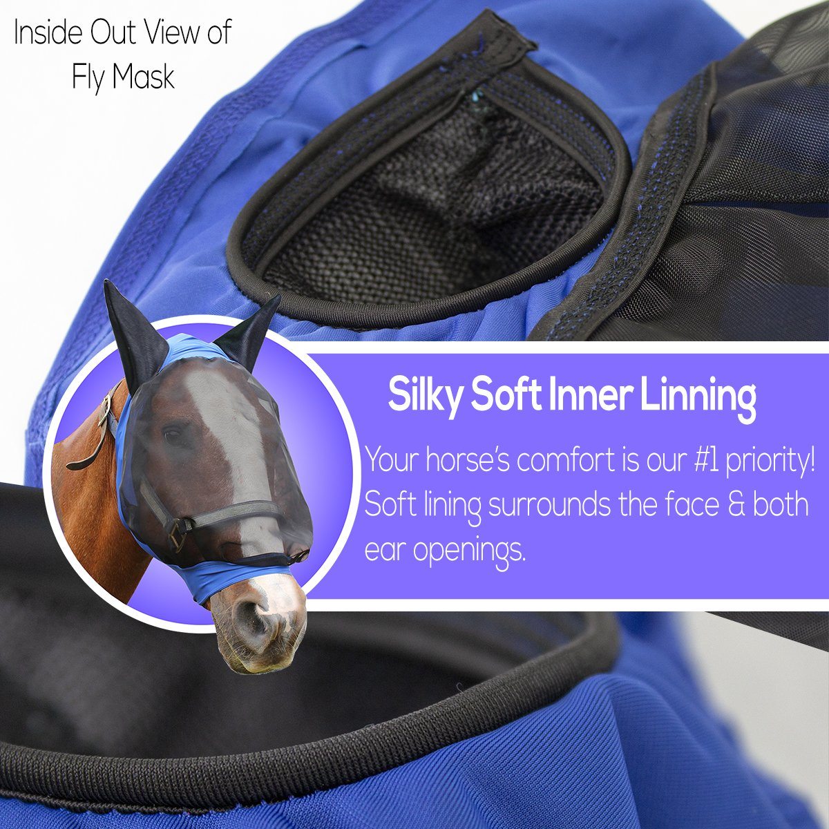  UV-Blocker Extra Comfort Soft Mesh Lycra Horse Fly Mask with Ears