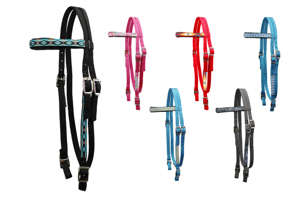 Tahoe Tack Patterned Double Layer Nylon Western Browband Headstalls for Horses Available in 6 Colors