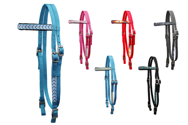 Tahoe Tack Patterned Double Layer Nylon Western Browband Headstalls for Horses Available in 6 Colors
