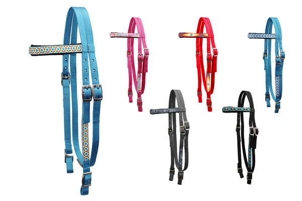 Tahoe Tack Patterned Double Layer Nylon Western Browband Headstalls for Horses Available in 6 Colors