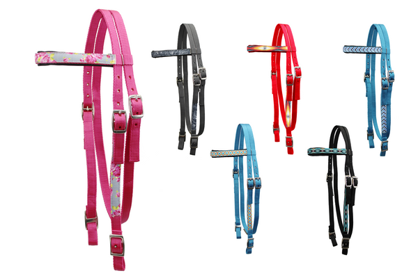 Tahoe Tack Patterned Double Layer Nylon Western Browband Headstalls for Horses Available in 6 Colors