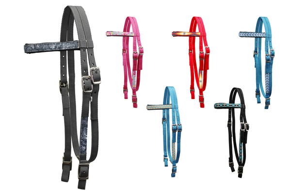 Tahoe Tack Patterned Double Layer Nylon Western Browband Headstalls for Horses Available in 6 Colors