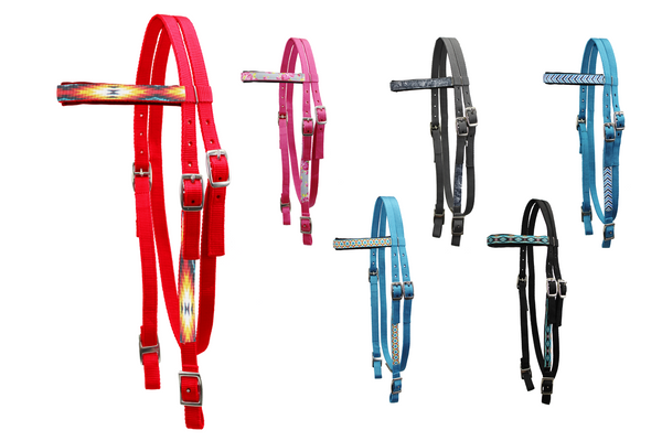 Tahoe Tack Patterned Double Layer Nylon Western Browband Headstalls for Horses Available in 6 Colors